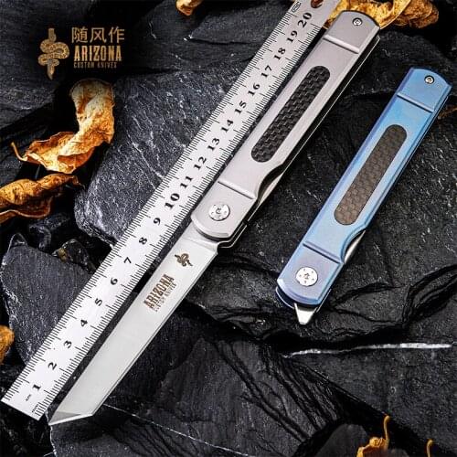 WIND Fine titanium alloy folding knife, sharp portable D2 steel knife, EDC self-defense military knife