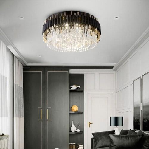 NAVIMC Modern luxury black + gold chandelier lighting large round crystal lamps living room bedroom LED chandelier