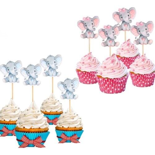 12pcs Pink Blue Baby Elephant Cupcake Toppers Birthday Party Baby Shower Food Picks Decor Party Supplies Animals Theme Party