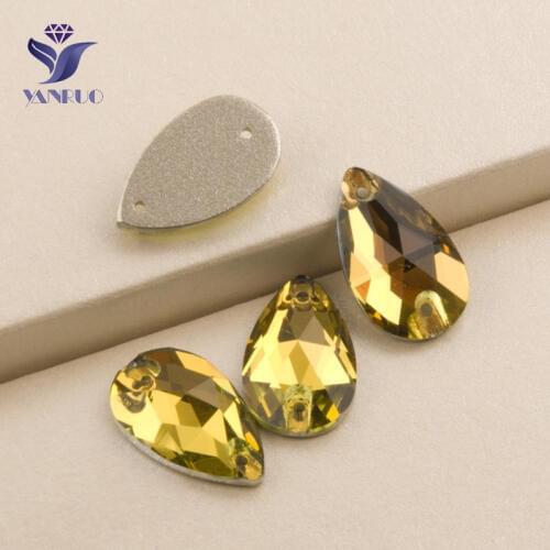YANRUO 3230 All Sizes Lt.Topaz Teardrop Luxury Strass Flatback Sew On Crystal Stones For Garment Decoration