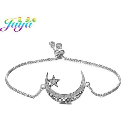 Juya Muslim Prayer Jewelry Supplies Gold/Silver Color Crescent Moon Star Bracelets For Women Men Adjustable Chain Allah Bracelet