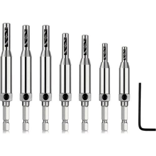 Zezzo® Self Centering Drill Bits HSS Hinge Center Hexagon Drill Bits Door Cabinet Woodworking Positioning Hole Puncher Tool