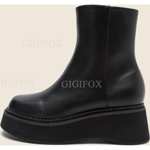 GIGIFOX Winter Fashion Goth Shoes Boots Women Street Cool Zipper Comfy Walking Ankle Booties Chunky Wedges Heel Big Size 42