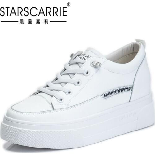 6.5cm inner height womens shoes spring 2021 thick sole single shoes womens sports flat bottom leather small white shoes