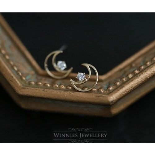 925 Sterling Silver Earrings For Women Gold Moon Zircon Diamond Simple Retro Fashion Design Female Anti-Allergic Jewelry INEFFA