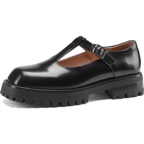 EGTPINAOP Womens Shoes For Spring Genuine Cow Leather Platform T-Shaped Lace-Upslip-On Pigskin LiningWomens Shoes Rubber Sole