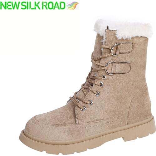 Retro New Arrivals Women Boots Platform Warm Plush Classic Martens Suede Increased Height Booties Chunky Ankle Ladies Snow Shoes