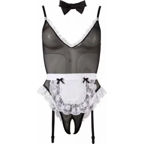 New Sexy Open Crotch Night Clubs Bodysuit Maid Costume Cosplay Maid Uniform Plus Halloween Costumes for Women