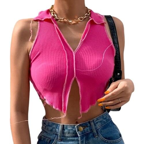 2021 NEW Women’s Fashion Solid Color Vest Top Summer Sexy V-neck Exposed Navel Bottoming Top Ribbed Knitted Camisoles Streetwear