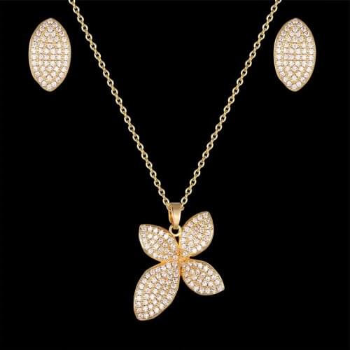 Simple plant necklace and Earrings ladies jewelry all zirconium micro inlaid with four leaves combination classic wedding jewelr