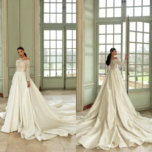 Plus Size India Full Sleeves Princess Wedding Dress For Women Lace Vintage Train New Bridal Custom Made Gown