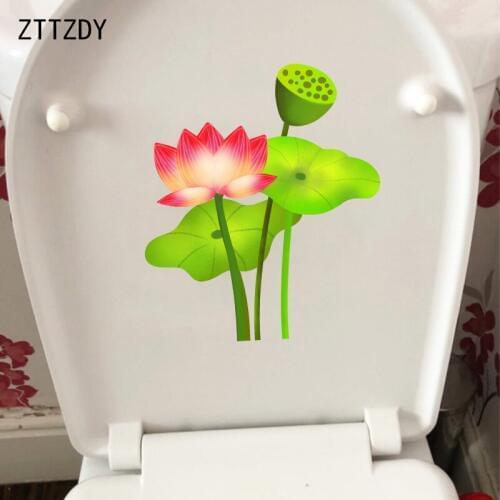 ZTTZDY 18.5*21.3CM Red Lotus Leaf Cartoon Room Wall Sticker Home WC Toilet Seat Decoration T2-0715