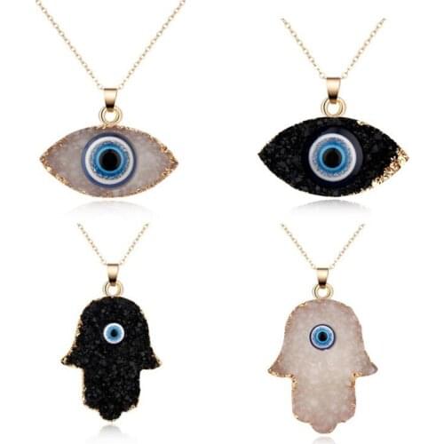 Dayoff 1PC Turkish Crystal Evil Eyes Pendant Necklace For Womens Jewelry Gold Color Clavicle Chains Necklaces
