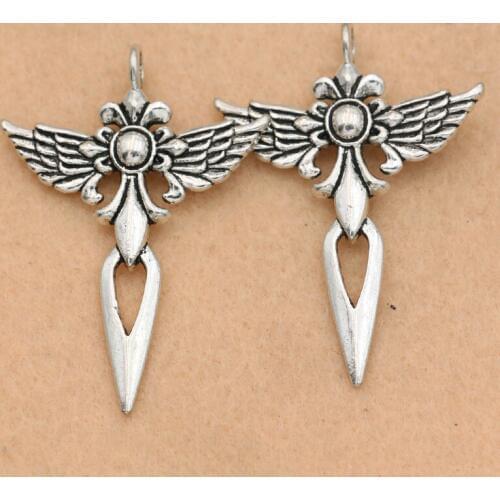 2PCS Antique Silver Plated Sword Wings Charm Pendants for Jewelry Making Earrings Accessories DIY Jewelry Findings 48x34mm