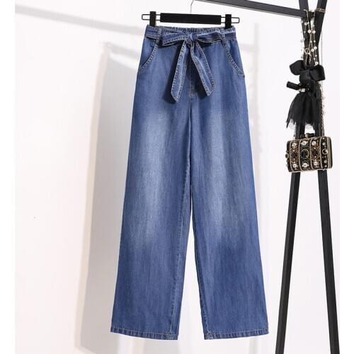 2020 New Spring Autumn Women Tencel Jeans Stretch Waist Loose Thin Female Denim Trousers Plus Size High Waist Straight Pants 5XL