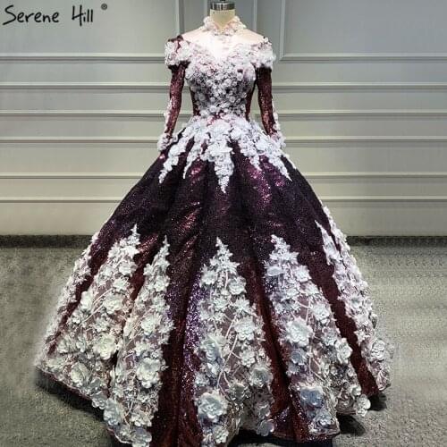 2020 Handmade Flowers Sequined Wedding Dress Sparkle Luxury Long Sleeves Bridal Gown Real Photo DHA2232 Custom Made