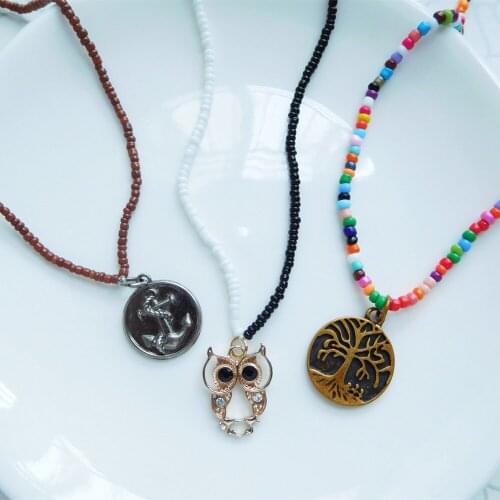 2020 Vintage Gold Silver Color Owl Round Tree Heart Pendant Women Choker Gift Necklace Bohemian Engraved Portrait Coin Necklace