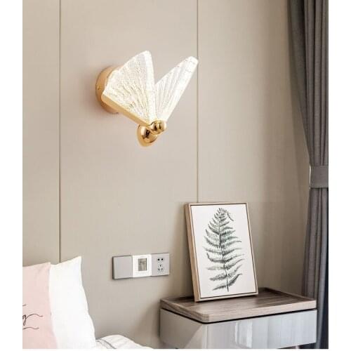 Nordic Acrylic Butterfly Wall Lamp Modern Bedside Wall Lamp Bedroom Lamp Creative Retractable Hotel Engineering Reading Lamps
