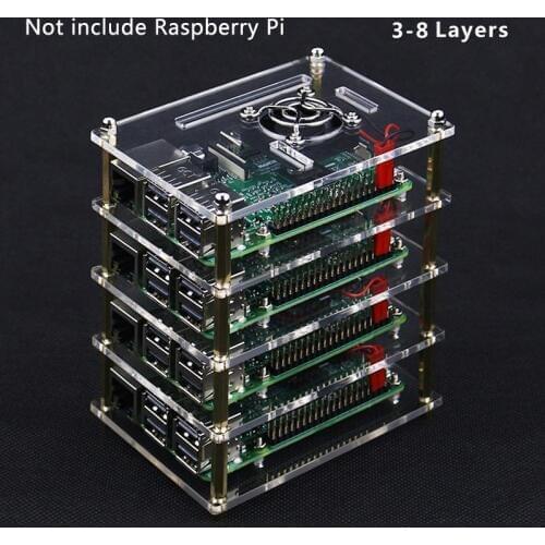 Raspberry Pi 4 Acrylic Case 3 to 8 Layers Acrylic Box Shell Enclosure with Cooling Fan for Raspberry Pi 4 Model B / 3B Plus / 3B