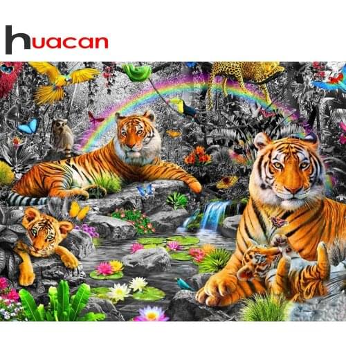 Huacan Diamond Painting With Square Rhinestones Tiger 5D Diamond Mosaic Animals Embroidery Handicraft Pictures For The Home
