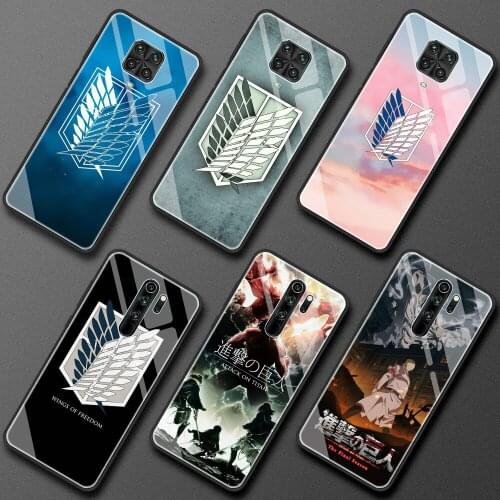 Tempered Glass Phone Case for Xiaomi Redmi Note 9S 8 10 Pro Max Poco X3 NFC Mi 11 10T Lite 5G Cover Shell Sac Attack On Titan