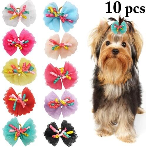 10PCS Pet Hair Bow Lovely Curl Ribbon Pet Hair Tie Pet Supplies For Dogs & Cats Party Dress Up Hair Accessories