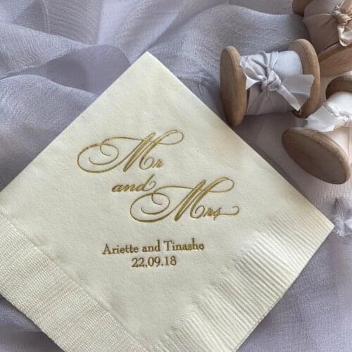 Mr and Mrs Personalized Wedding Napkins, Rehearsal Dinner, Engagement Party, Custom Bar Napkins, Custom Wedding Napkins