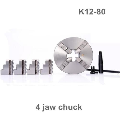 K12-80 Lathe Chuck 80mm 4 Jaw Self Centering Hardened Reversible Tool Lathe Tools for Drilling Milling Machine
