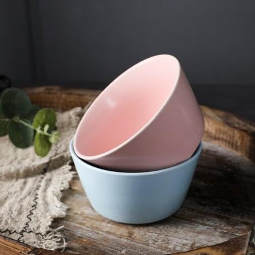 Flat-bottom ceramic small bowl round matte black and white blue powder simple rice bowl student breakfast bowl 4.5-inch