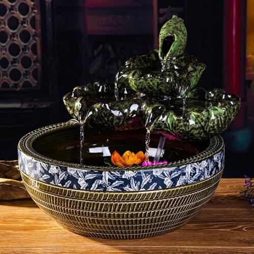 Ceramic water fountains ceramic ornaments lotus room Zhaocai waterscape decor Home Furnishing aquarium humidifier