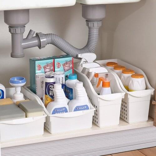 Tabletop Cabinet Belt Wheel Storage Basket Plastic Kitchen Seasoning Bottle Sorting Box Bathroom Sundry Storage Basket