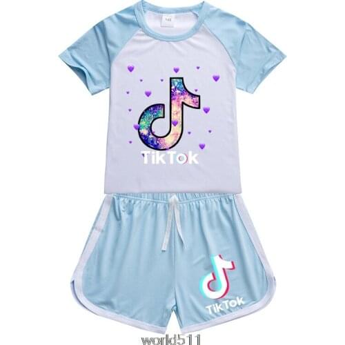 Tik Tok Summer childrens suit girl Clothing suit top+pants 2 piece set childrens casual wear sports suit
