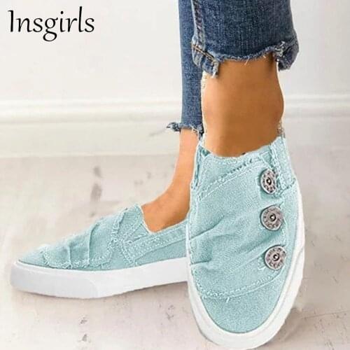 Women Comfy Loafers 2021 All Season Daily Button Decoration Ladies Casual Slip On Canvas Shoes Home Outdoor Large-Sized Flats