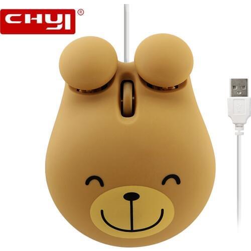 CHYI Mini Wired Mouse Cute Cartoon Frog Tiger Broen Bear Design Computer 3D Kids Mouse 1600 DPI USB Optical Small Hand Mouse