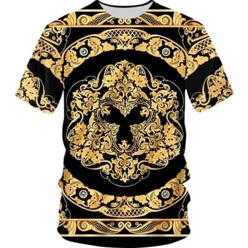 IFPD EU/US Size Fashion Men Golden Flower T-shirt Summer 3D Print T-Shirt Homme Short Sleeve Luxury Royal Baroque Mens Clothes
