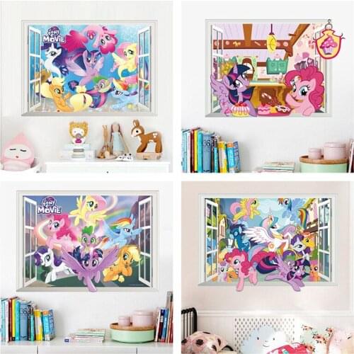 Cartoon Unicorn 3d Window Wall Stickers For Kids Room Home Decoration Diy Anime Mural Art Pvc Animal Posters Girls Wall Decals