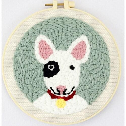 Pet Dog Punch Needle Embroidery Kit Beginner Punch Needle Kit Cross Stitch Kits Easy Embroidery DIY Needlework English Manual