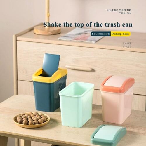 Rocking Lid Desktop Trash Can Household Bedroom Trash Can With Lid Mini Cute Trash Bins