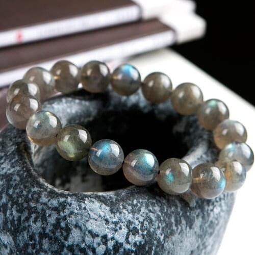 Genuine Natural Labradorite Rainbow Light Crystal Round Beads Bracelet Women Men 11.5mm Grey Moonstone Stone AAAAA