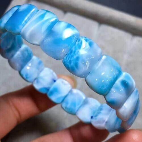 Genuine Natural Blue Larimar Gemstone Rectangle Beads Bracelet 12.7x9x4.5mm Water Pattern Larimar Women Men Genuine AAAAAA