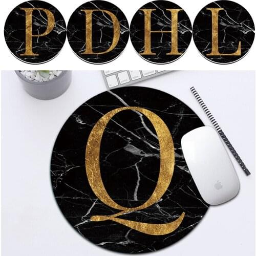 Non-slip Mouse Pad Pu Leather Mouse Pad Gamer 22x22cm Round Mousepad for Laptop/PC High Quality Letter Pattern Mouse Mats