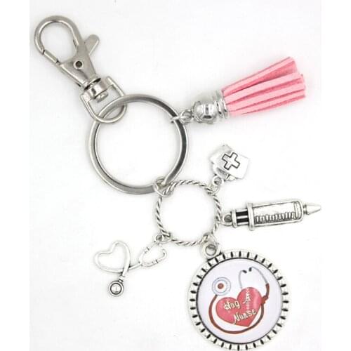 Wholesale 4 Model Nurse Keychain Thank you Nurse Key Chain Keyring Cabochon Printed Handbag Backpack Key Holder Nurse Gift