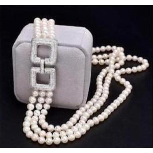 3row AAA 8-9 MM south white pearl necklace 18-20inch