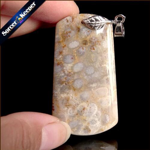Natural Chrysanthemum Coral Fossil Gem Stone Jewelry Polished Specimen Slice Beads Pendant Necklace for Women US790