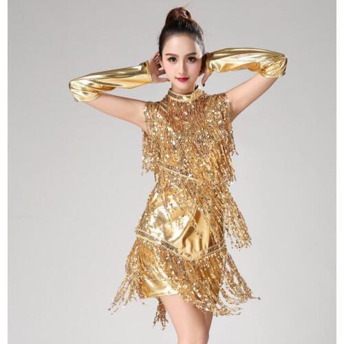 V Neck 1920s Sequin Fringe Charleston Flapper Dance Dresses Costumes Sequin Tassel Latin Dance Dress