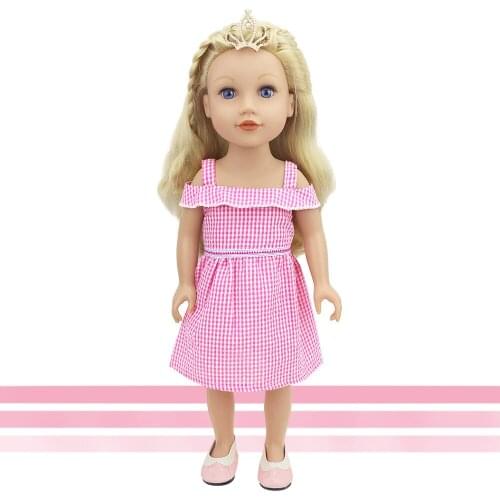 2021 New Pattern Suspender Dress Pink Plaid Fit 18Inch American 43cm Baby Doll Clothes Accessories,Girls Toys,Generation