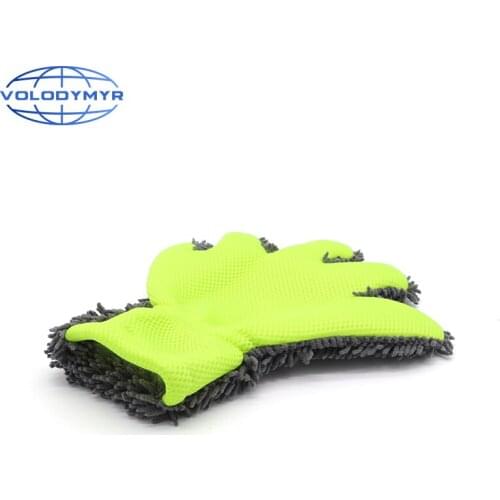 Car Wash Glove Palm Shape Light Green with Chenille Washing Detailing Tools for Auto Cleaning Microfiber Pad Detail Products