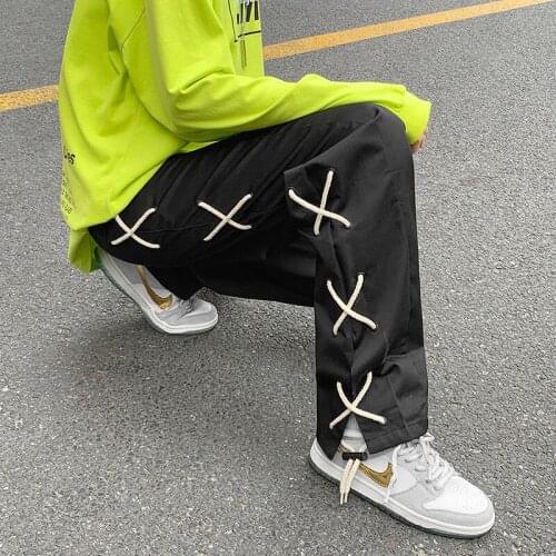 Casual Wide Leg Pants Retro Harajuku High Waist Korean Straight Trousers Black Sports Men Women Hiphop Streetwear Thin Summer