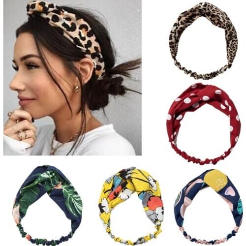 Fashion Floral print Knot Women Headband Vintage Hairband Girls Headwear Leopard Headband Hair Accessories