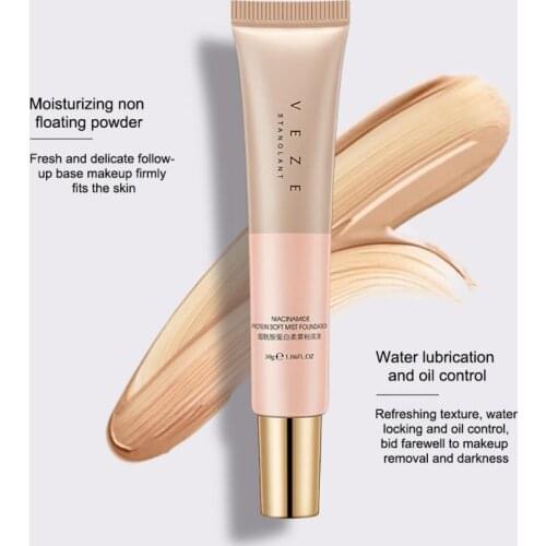 Protein Soft Mist Liquid Foundation Sweat-proof Waterproof Concealer Oil control Lght Delicate Foundation QBMY